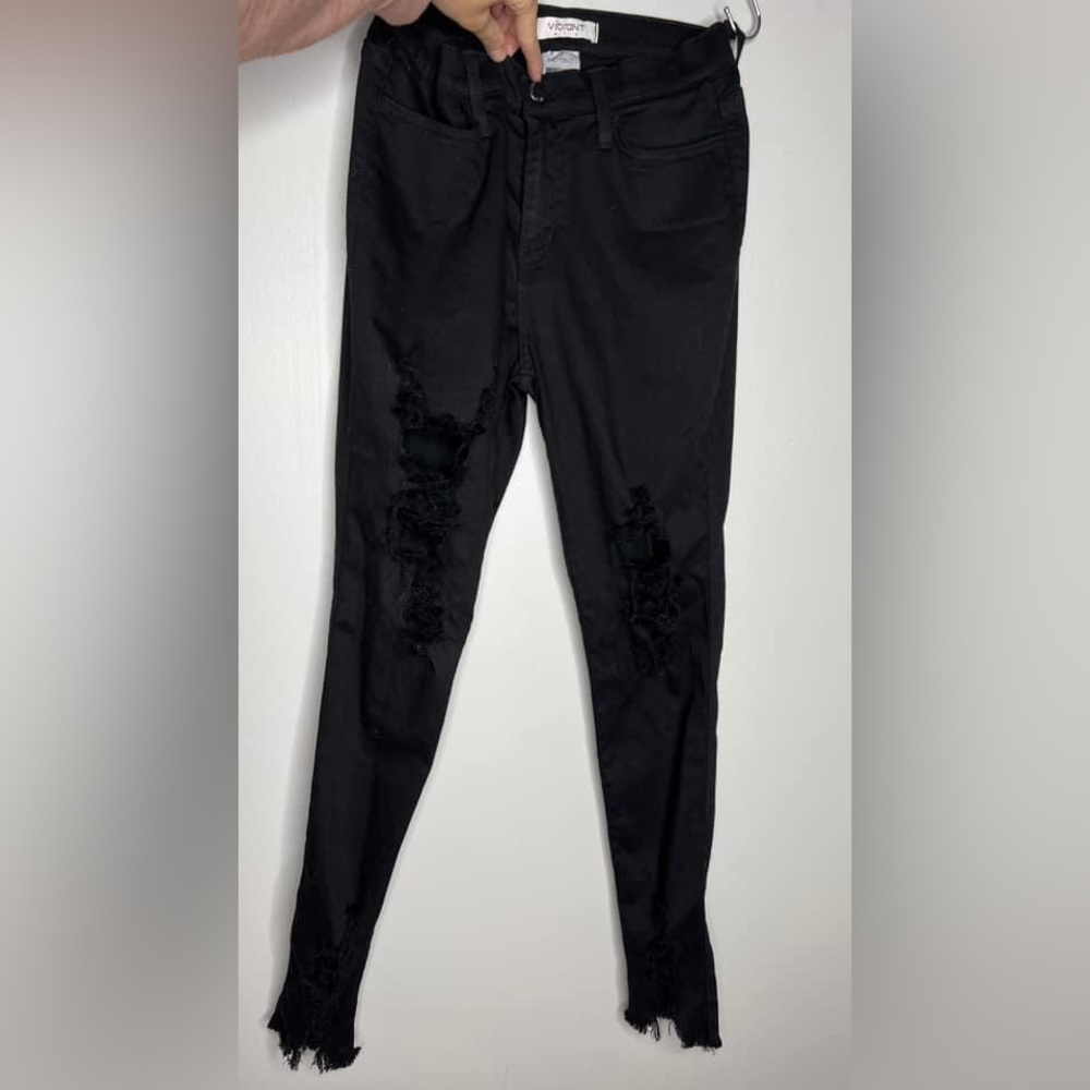 High-rise distressed black jeans